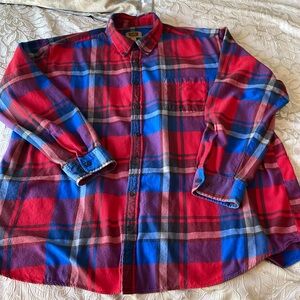 The Foundry Men’s 3XLT Red/Blue Plaid Casual Button Down Long Sleeve Flannel
